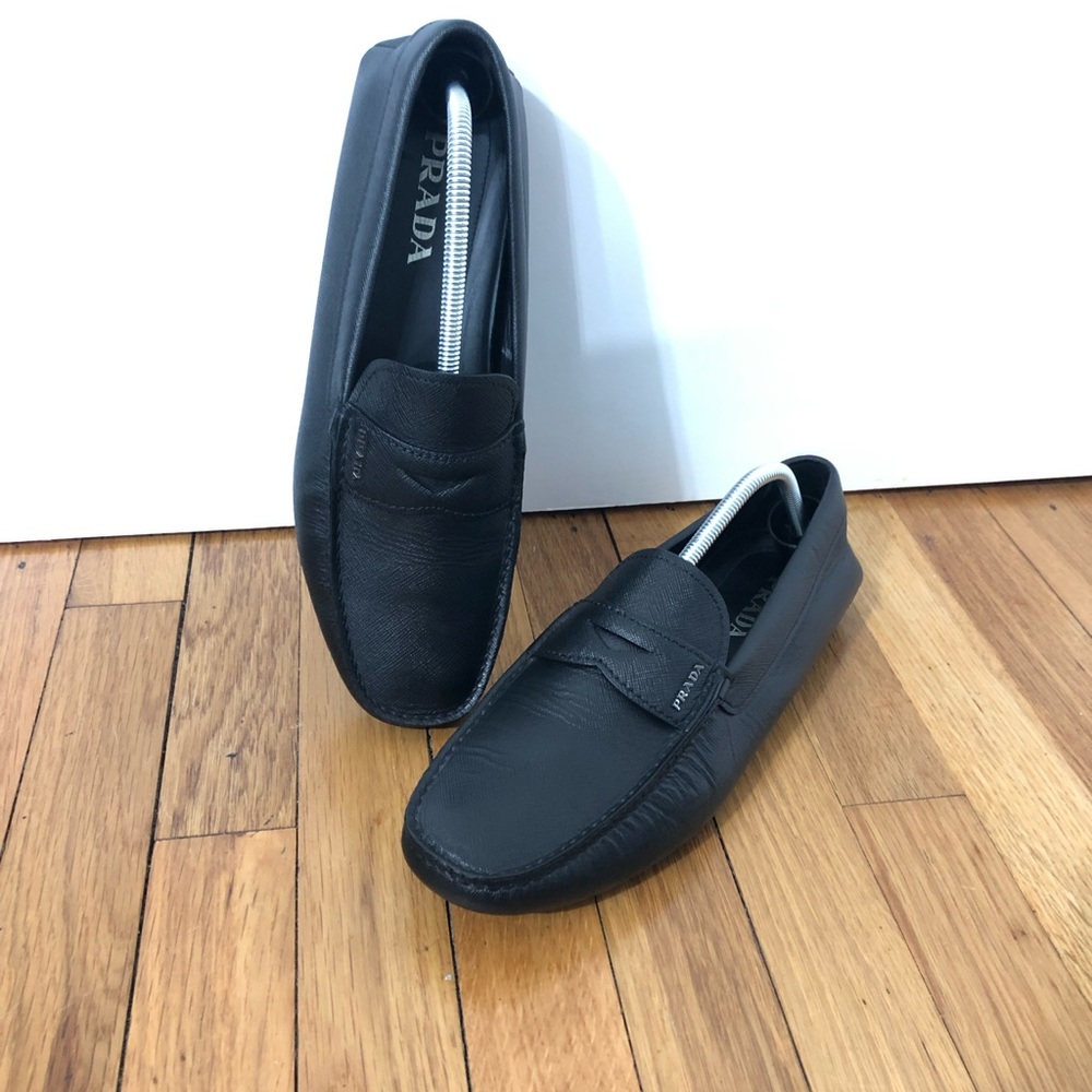 Prada penny Loafer driver moccasins slip ons pebbled saffino leather 9 P 10 US